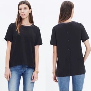 MADEWELL Industry Button Back Crepe Silk Trim Top Medium